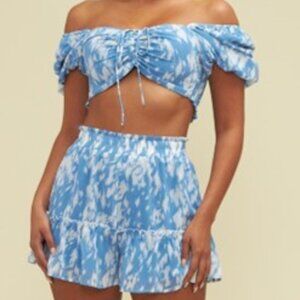 In The Sky Ruched Short sleeve Crop Top & Short Set